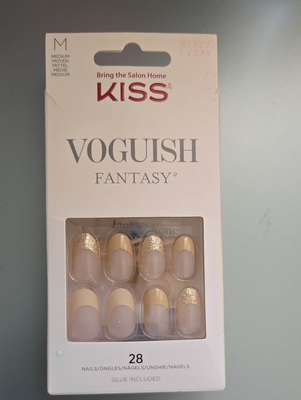 KISS Nude Press-On Nails with Gold Glitter French Tips NIB